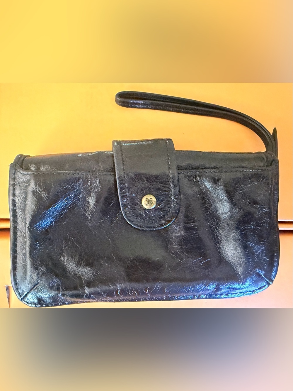 Hobo- Black Leather Wristlet Clutch